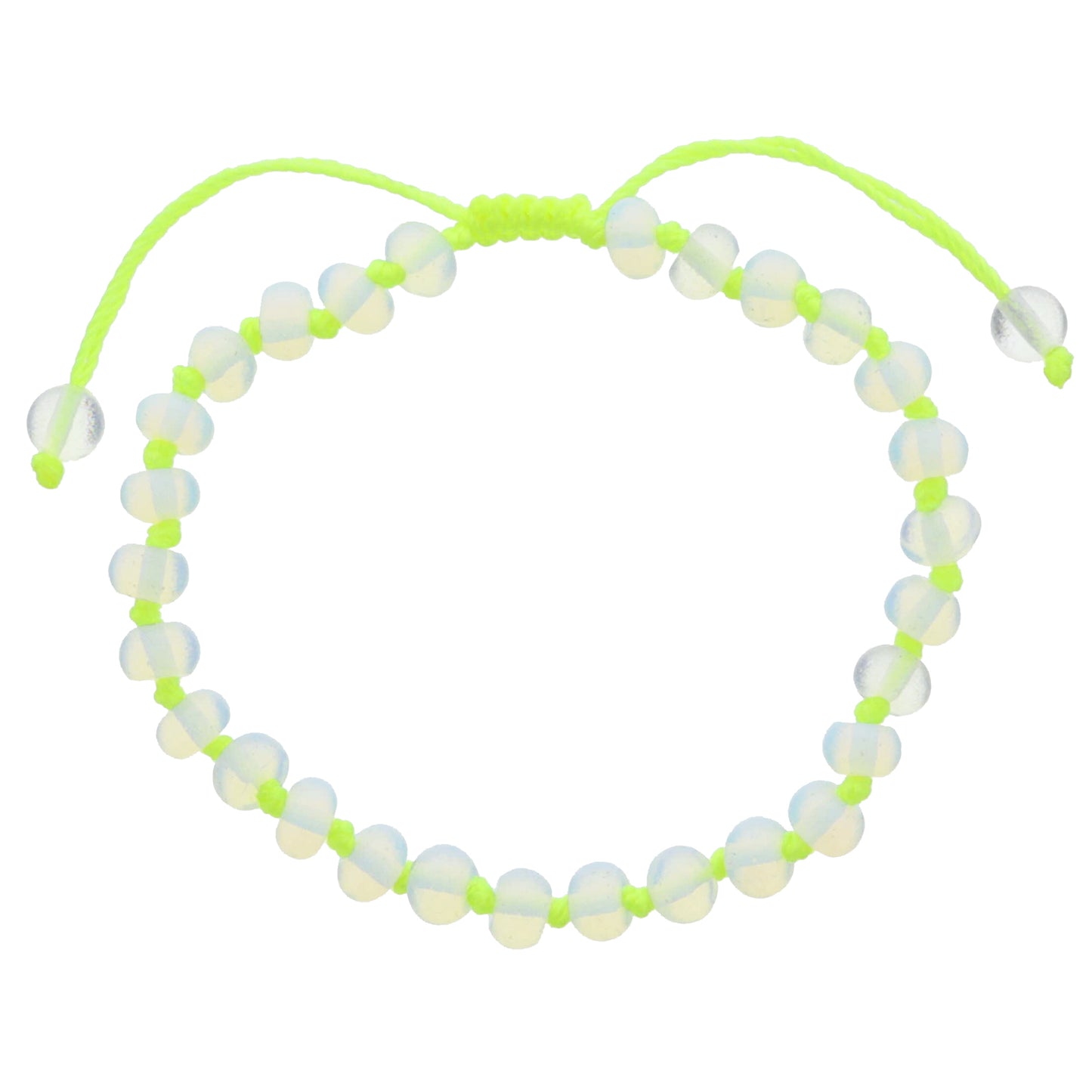 Kids Neon Yellow Knotted Thread and Opalite Beaded Bracelet, .25" Pendant