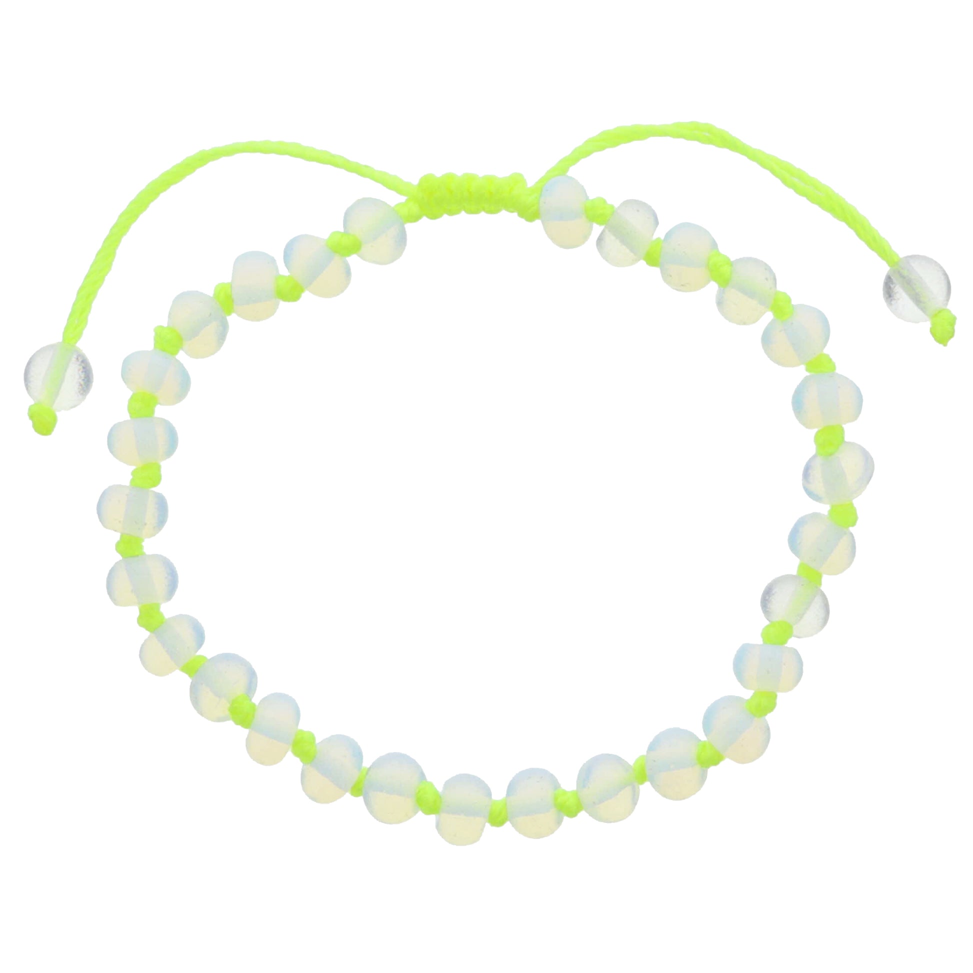 Kids Neon Yellow Knotted Thread and Opalite Beaded Bracelet, .25" Pendant