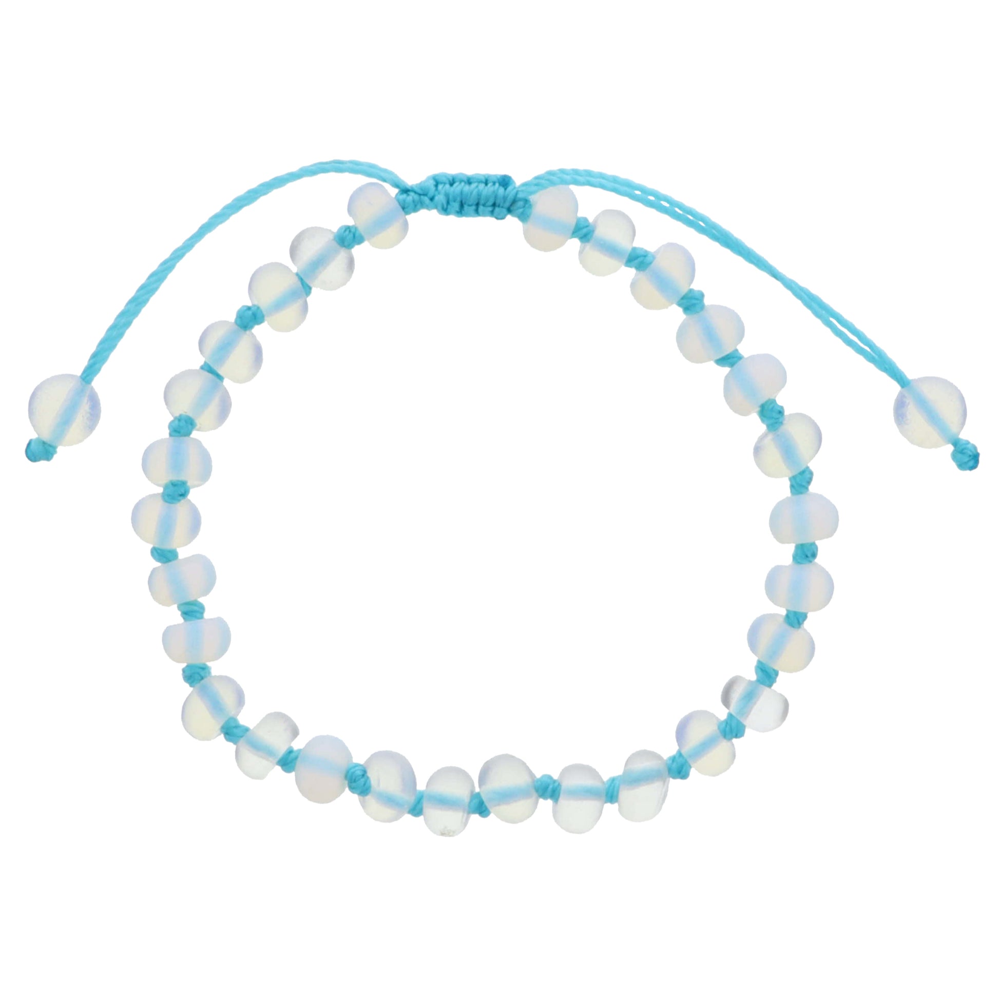 Kids Turquoise Knotted Thread and Opalite Beaded Bracelet, .25" Pendant