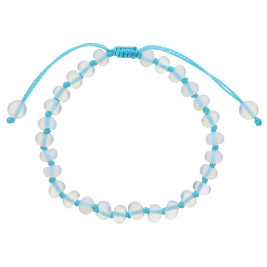 Kids Turquoise Knotted Thread and Opalite Beaded Bracelet, .25" Pendant
