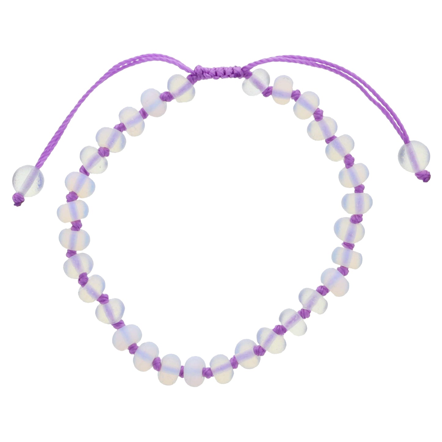 Kids Lavender Knotted Thread and Opalite Beaded Bracelet, .25" Pendant