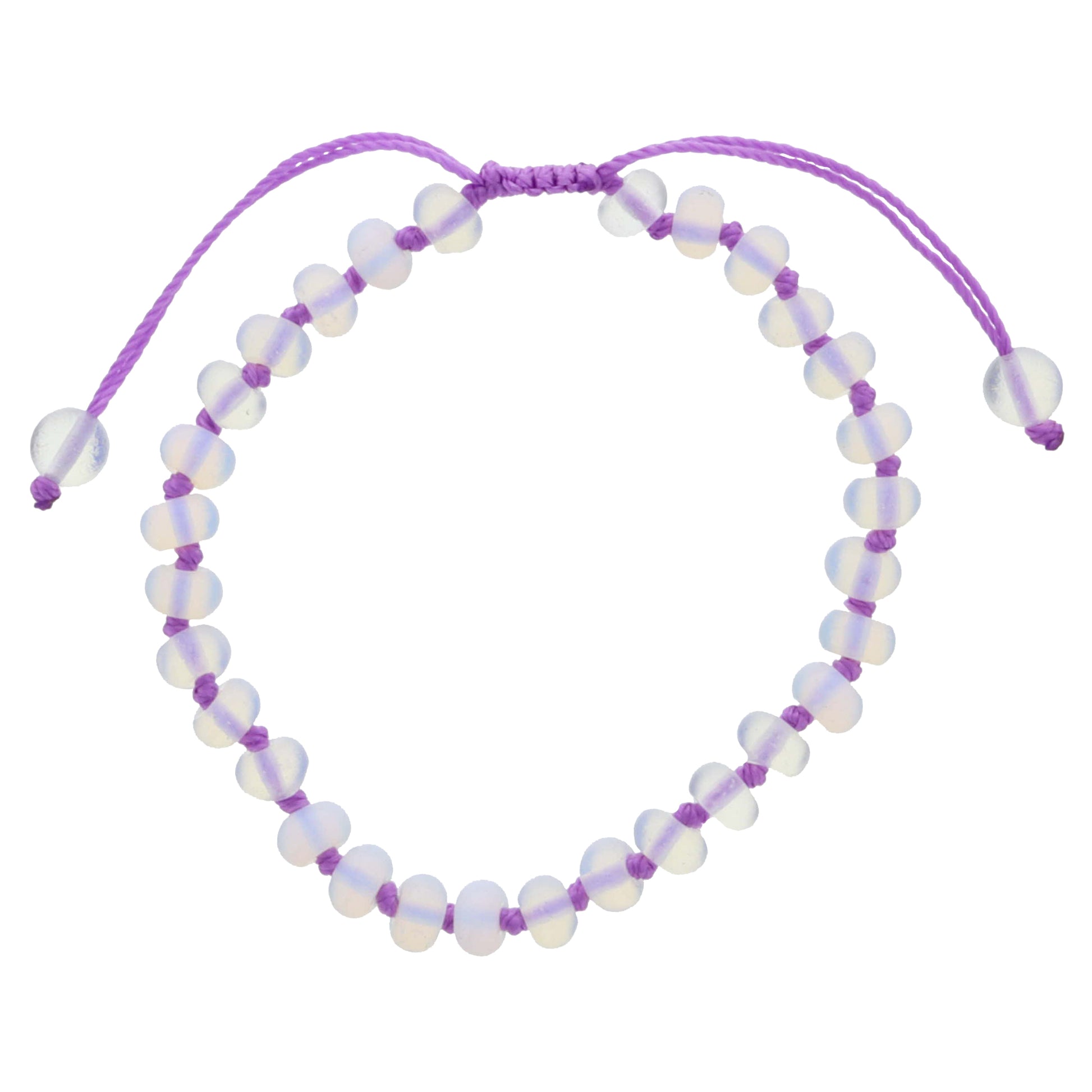 Kids Lavender Knotted Thread and Opalite Beaded Bracelet, .25" Pendant
