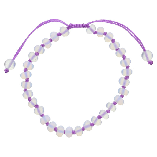 Kids Lavender Knotted Thread and Opalite Beaded Bracelet, .25" Pendant