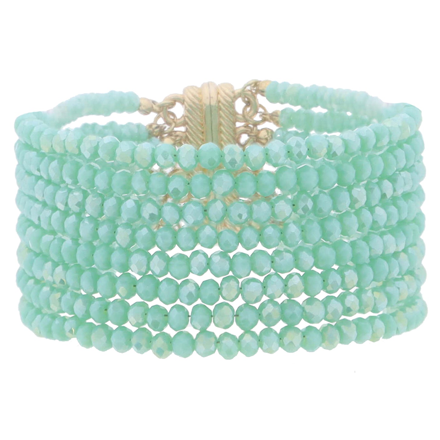 8 Strand Mini Turquoise Faceted Beaded with Magnetic Closure Bracelet, 1.25" Pendant