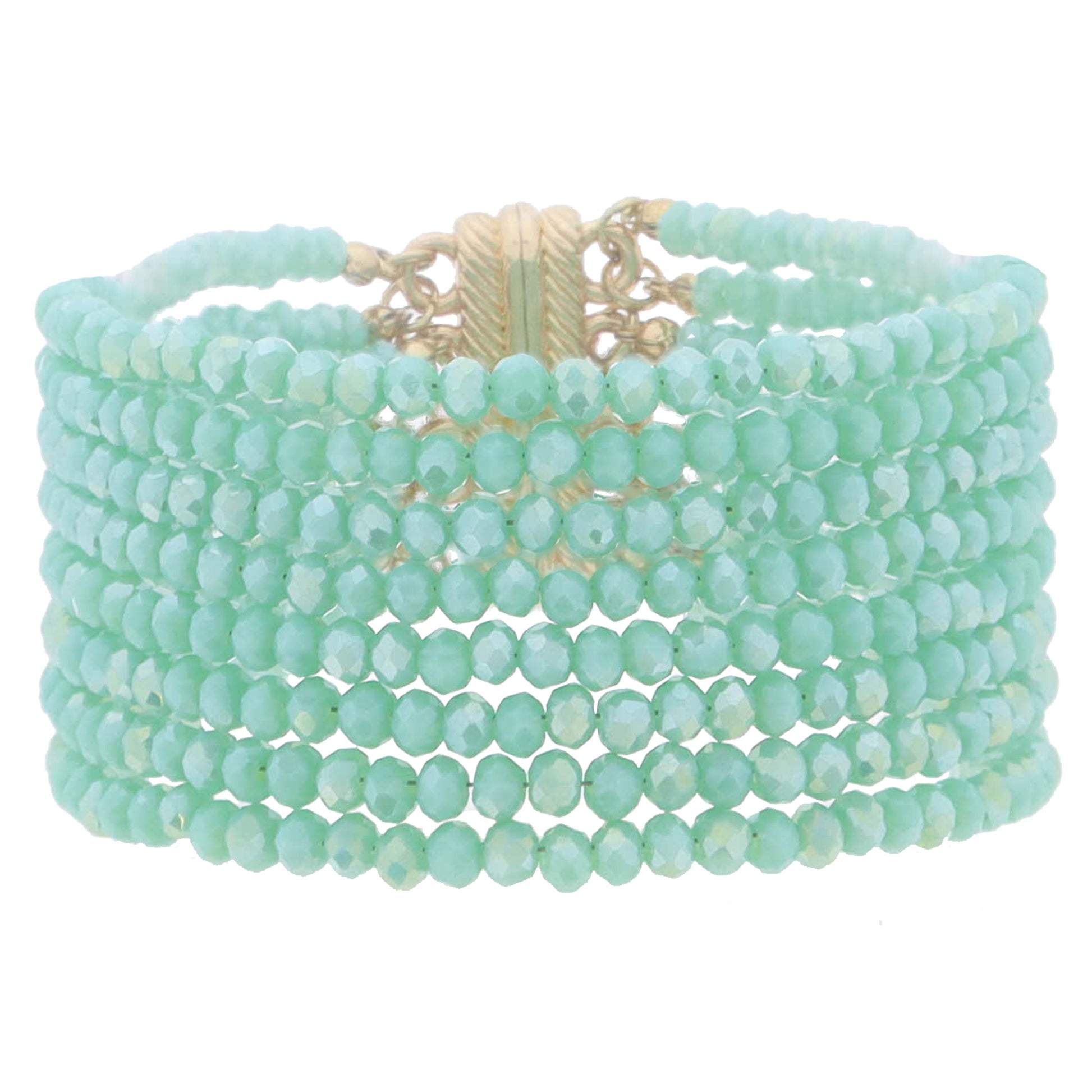 8 Strand Mini Turquoise Faceted Beaded with Magnetic Closure Bracelet, 1.25" Pendant
