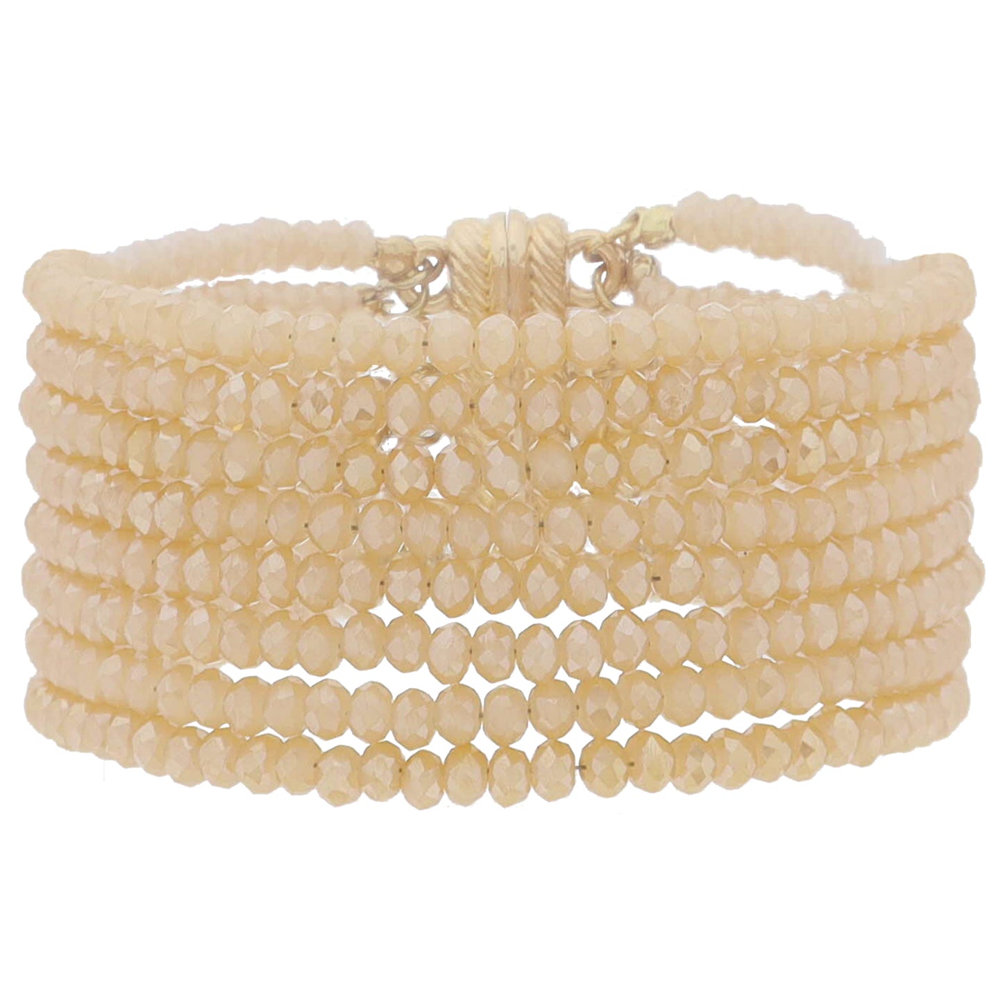 8 Strand Mini Champagne Faceted Beaded with Magnetic Closure Bracelet, 1.25" Pendant