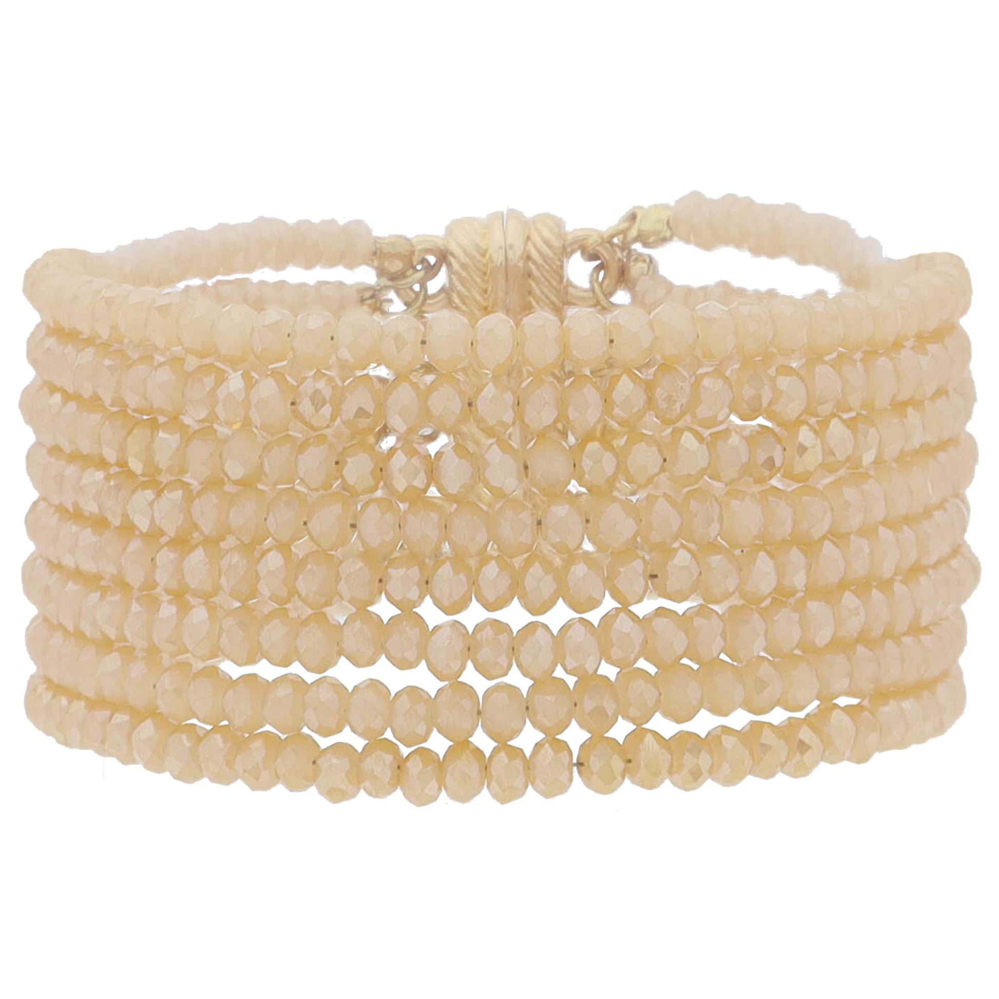 8 Strand Mini Champagne Faceted Beaded with Magnetic Closure Bracelet, 1.25" Pendant