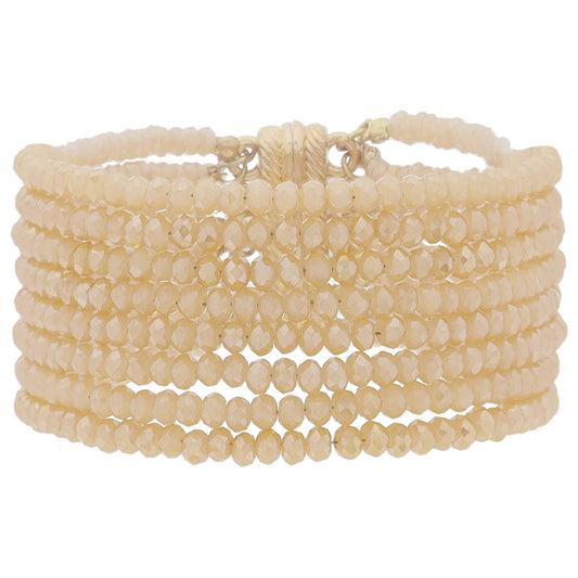 8 Strand Mini Champagne Faceted Beaded with Magnetic Closure Bracelet, 1.25" Pendant