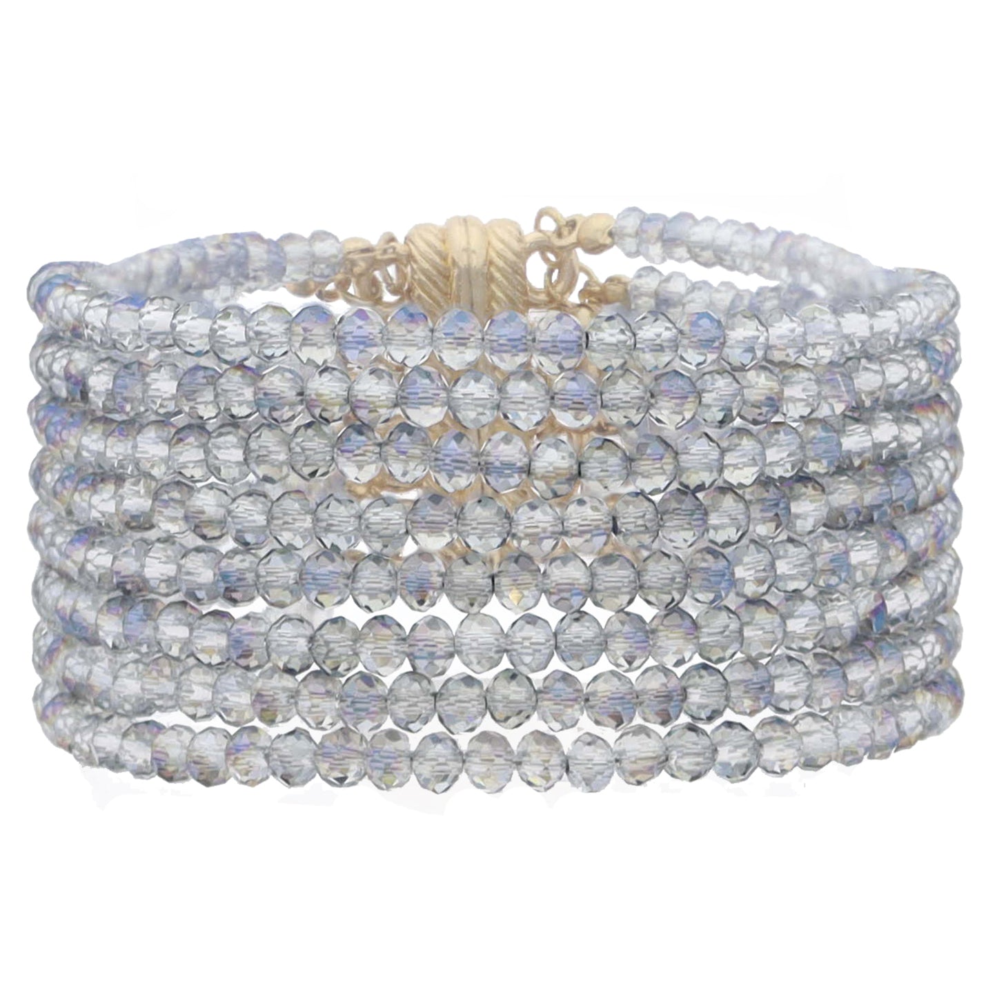 8 Strand Mini Smokey AB Faceted Beaded with Magnetic Closure Bracelet, 1.25" Pendant