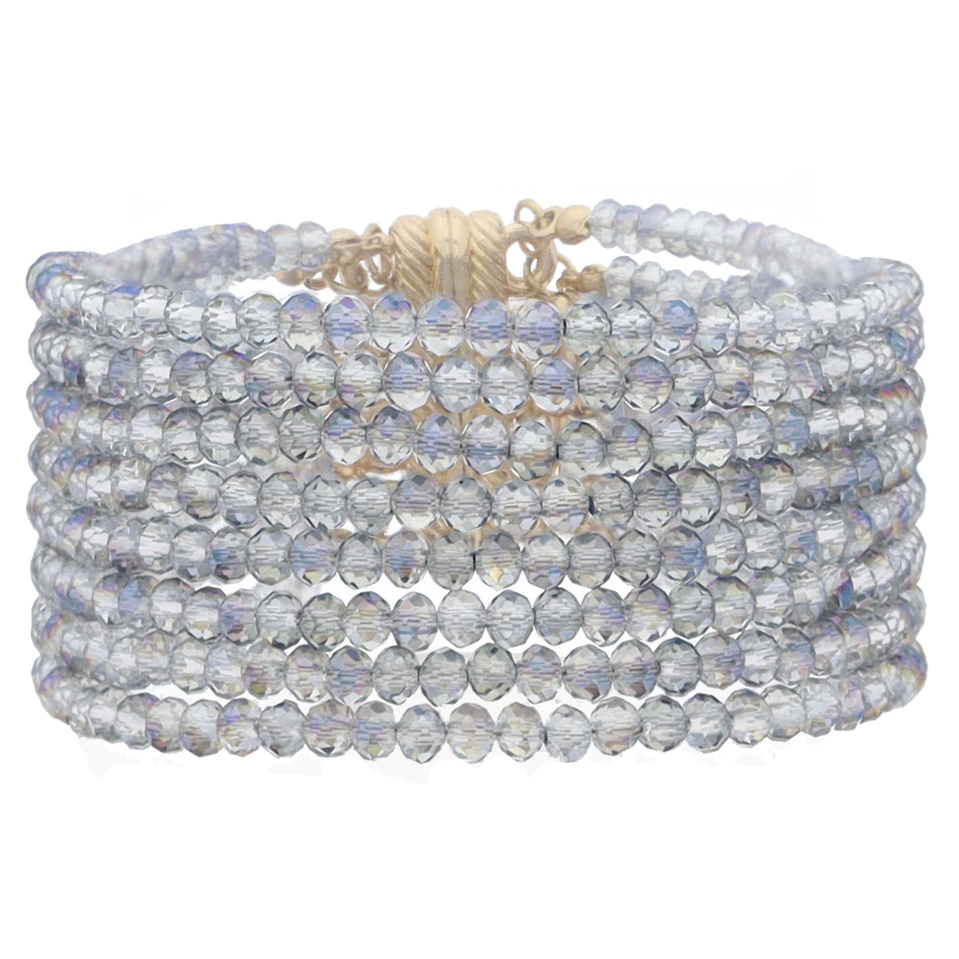 8 Strand Mini Smokey AB Faceted Beaded with Magnetic Closure Bracelet, 1.25" Pendant