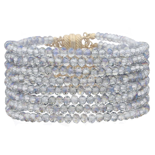 8 Strand Mini Smokey AB Faceted Beaded with Magnetic Closure Bracelet, 1.25" Pendant