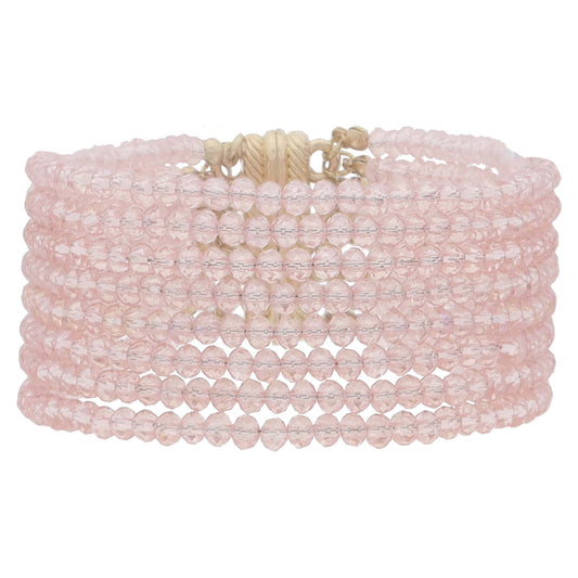 8 Strand Mini Light Pink Faceted Beaded with Magnetic Closure Bracelet, 1.25" Pendant