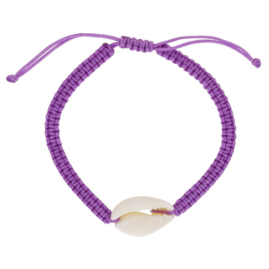 Kids White Shell on Purple Woven Band Bracelet, .65" Pendant