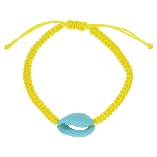Kids Mint Shell on Yellow Woven Band Bracelet, .65" Pendant