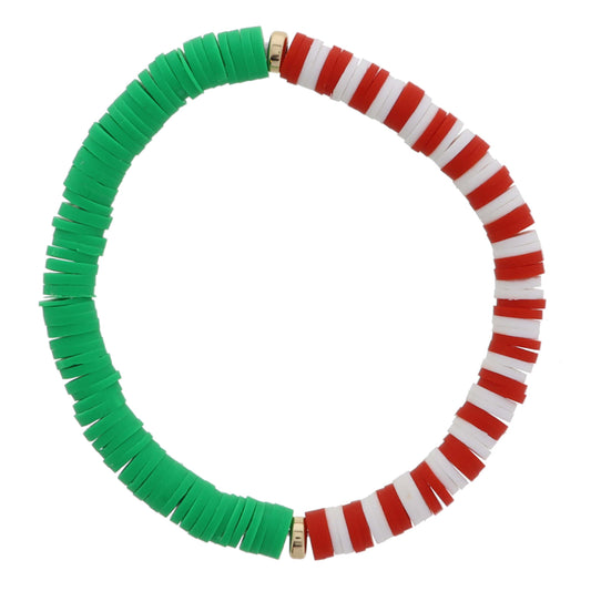 Kids Half Red and White, Half Green Rubber Sequin with Gold Spacers Bracelet, Pendants