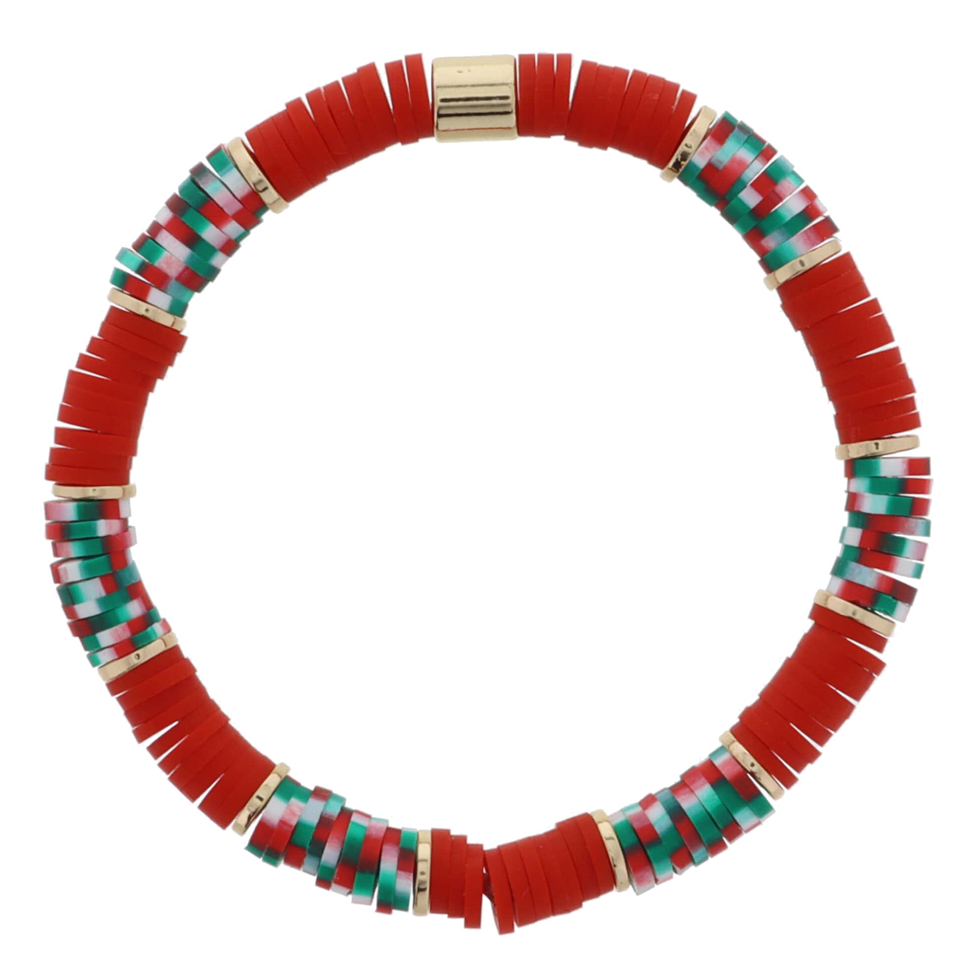 Kids Colorblock Red & Speckled Red, Green, White Rubber Sequin with Gold Spacer Bracelet, Pendants
