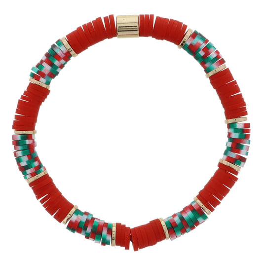 Kids Colorblock Red & Speckled Red, Green, White Rubber Sequin with Gold Spacer Bracelet, Pendants