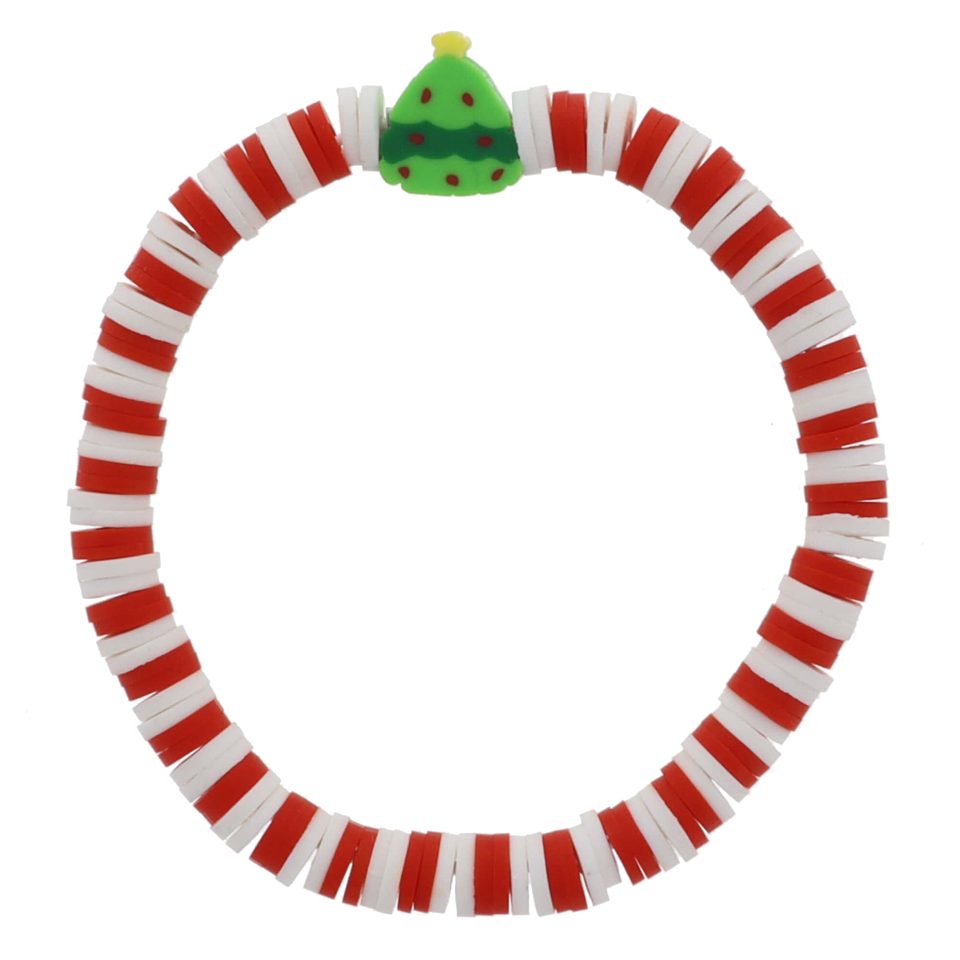Kids Red and White Rubber Sequin with Rubber Christmas Tree Bead Bracelet, .5" Pendants