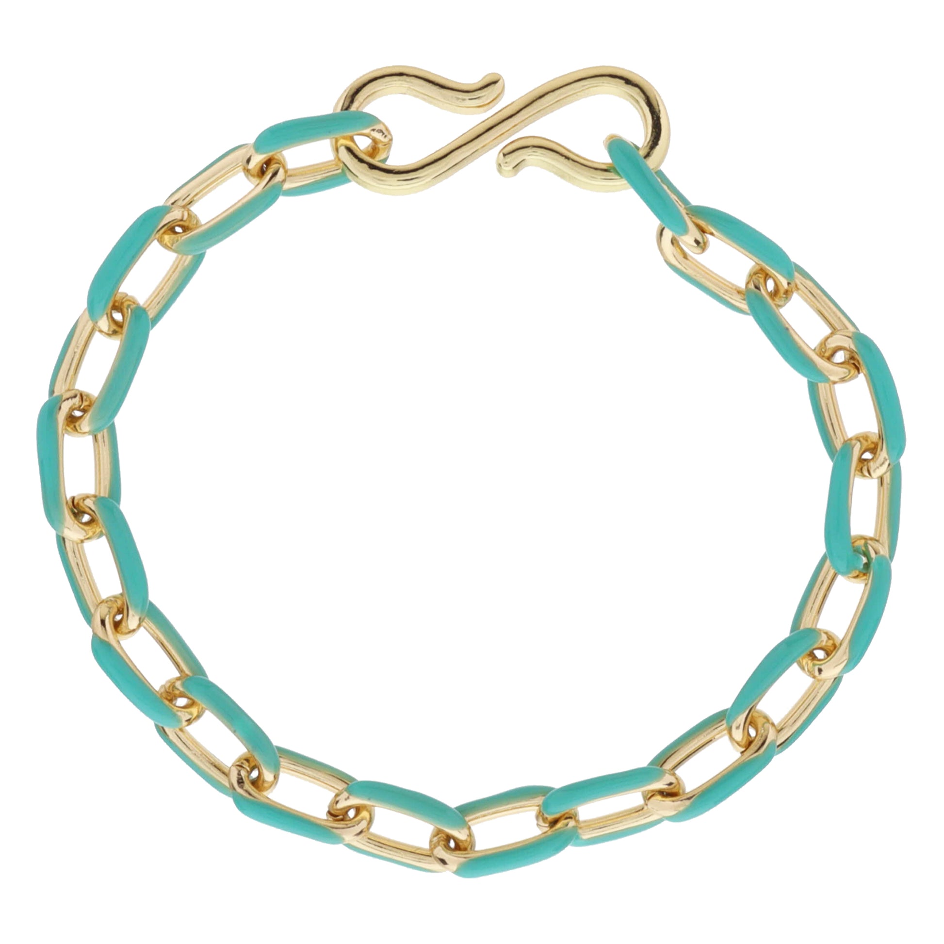 Turquoise Enamel Cable Chain Bracelet, S-Hook Closure