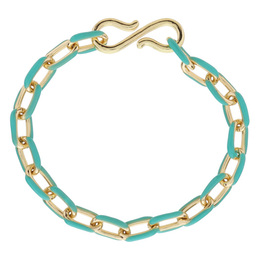 Turquoise Enamel Cable Chain Bracelet, S-Hook Closure
