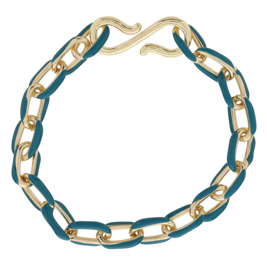 Teal Enamel Cable Chain Bracelet, S-Hook Closure