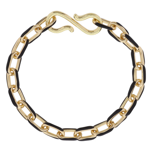 Black Enamel Cable Chain Bracelet, S-Hook Closure