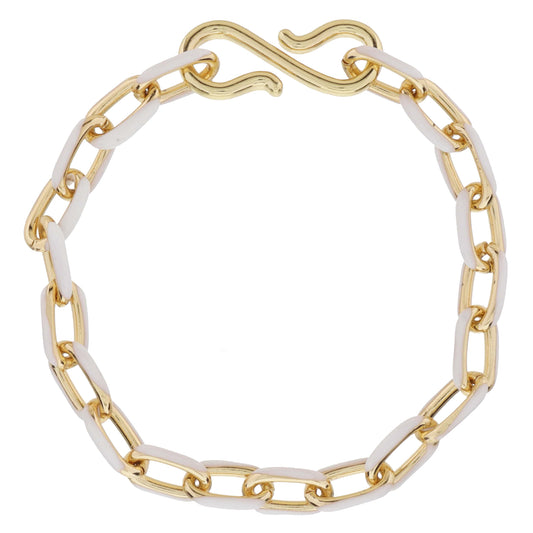 White Enamel Cable Chain Bracelet, S-Hook Closure