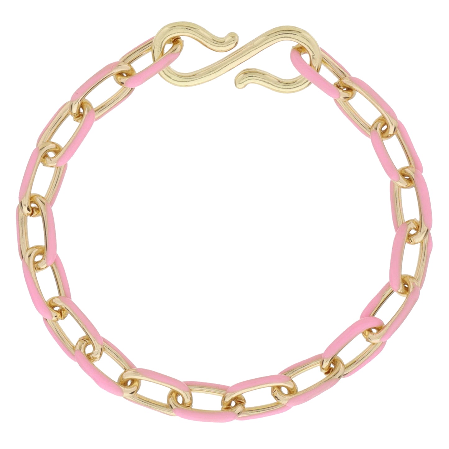 Pink Enamel Cable Chain Bracelet, S-Hook Closure