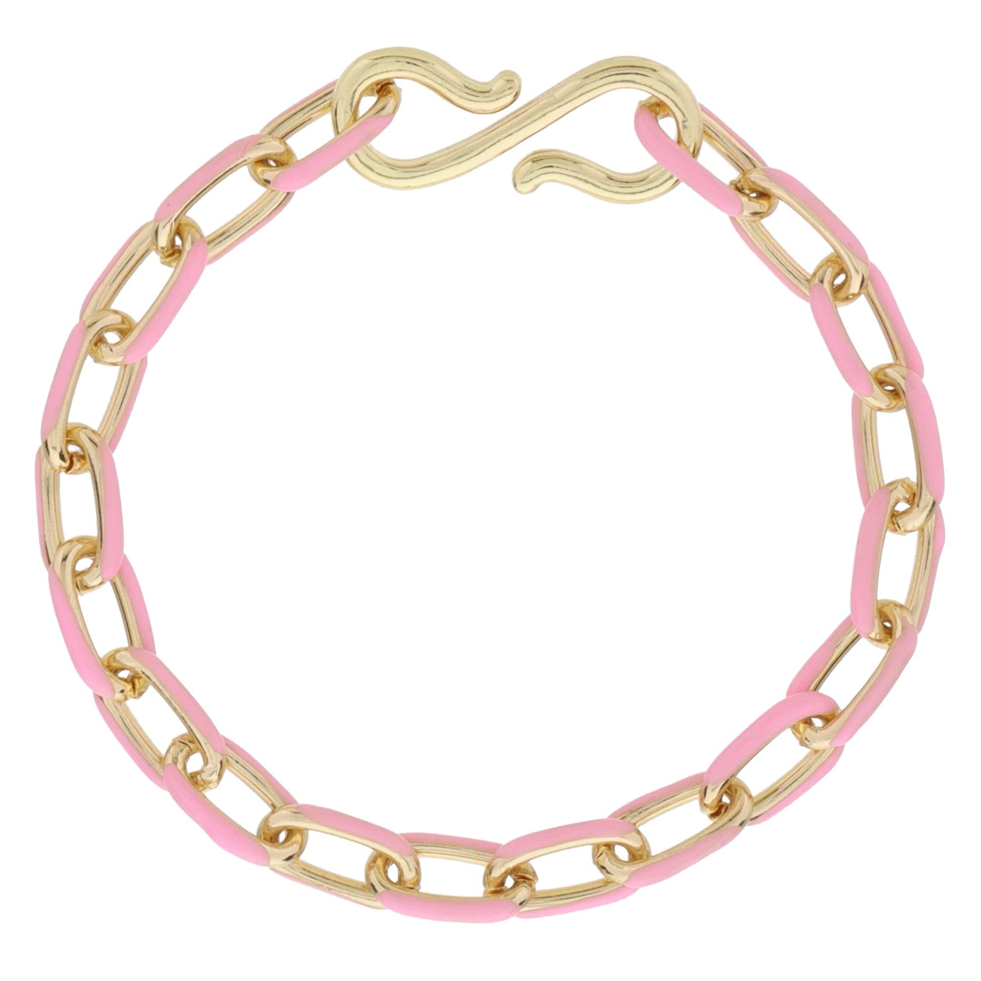 Pink Enamel Cable Chain Bracelet, S-Hook Closure