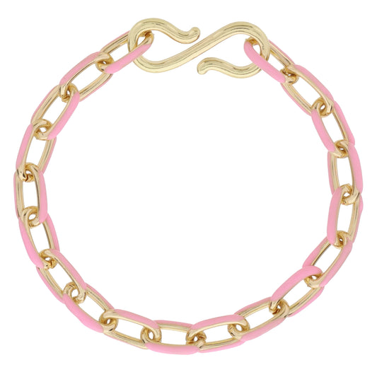 Pink Enamel Cable Chain Bracelet, S-Hook Closure