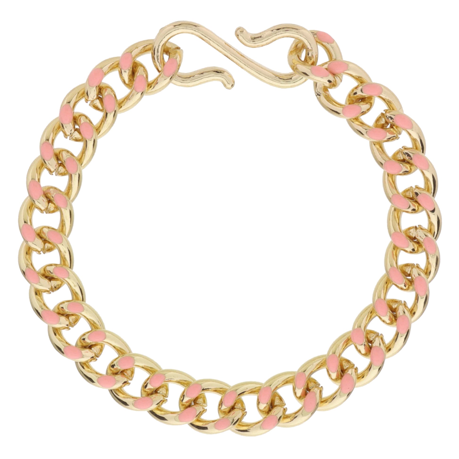 Peachy Pink Enamel Curb Chain Bracelet, S-Hook Closure