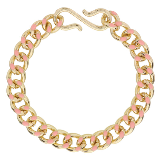 Peachy Pink Enamel Curb Chain Bracelet, S-Hook Closure