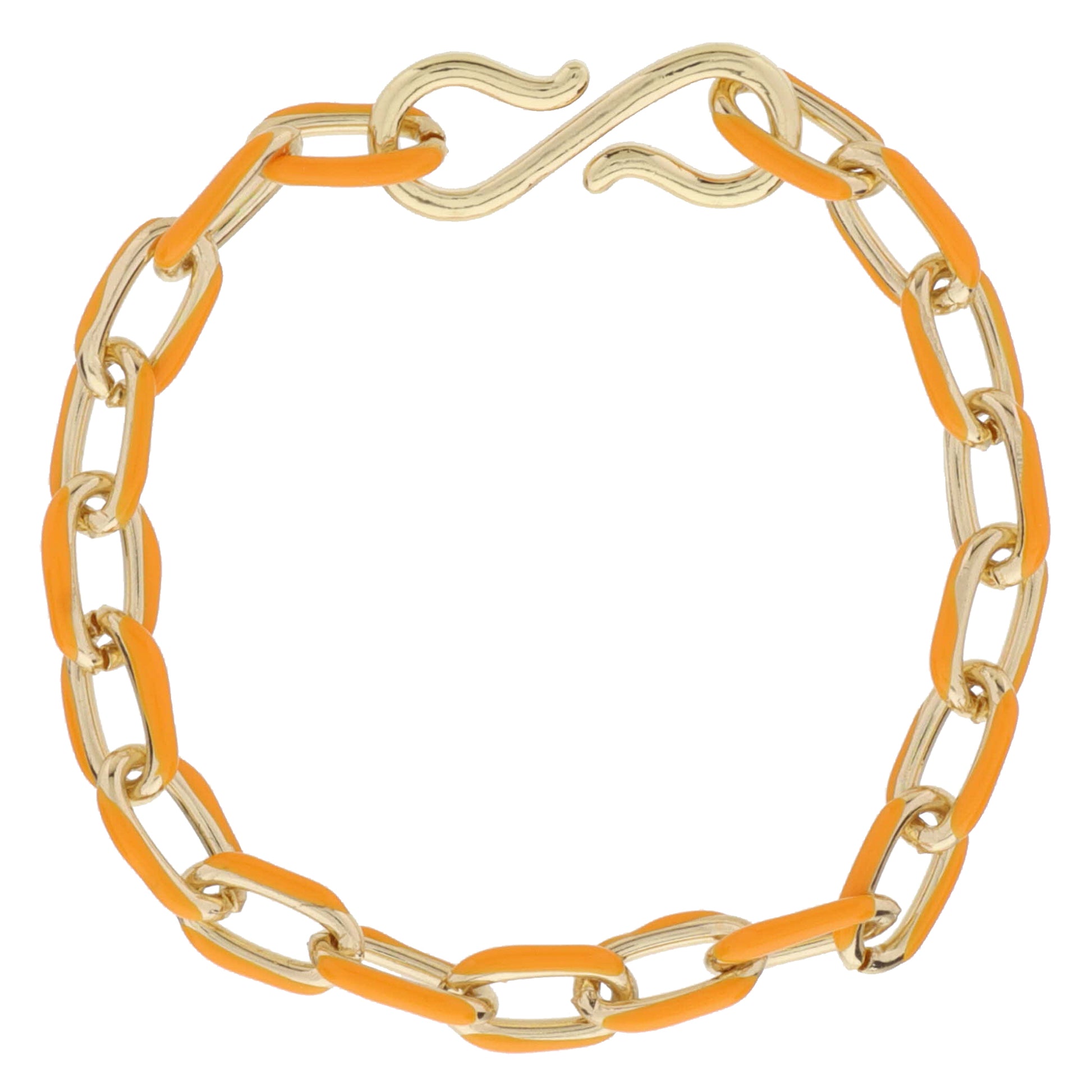 Orange Enamel Cable Chain Bracelet, S-Hook Closure