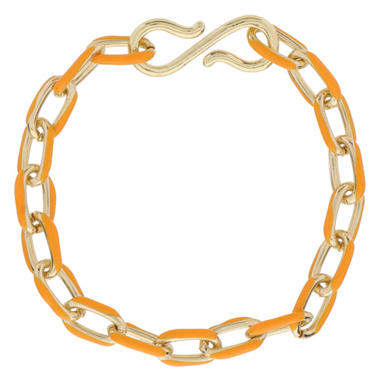 Orange Enamel Cable Chain Bracelet, S-Hook Closure