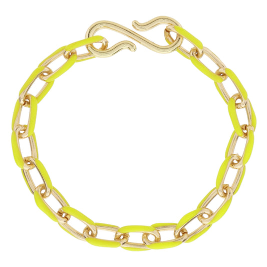 Bright Yellow Enamel Cable Chain Bracelet, S-Hook Closure