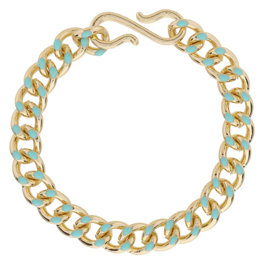 Mint Enamel Curb Chain Bracelet, S-Hook Closure