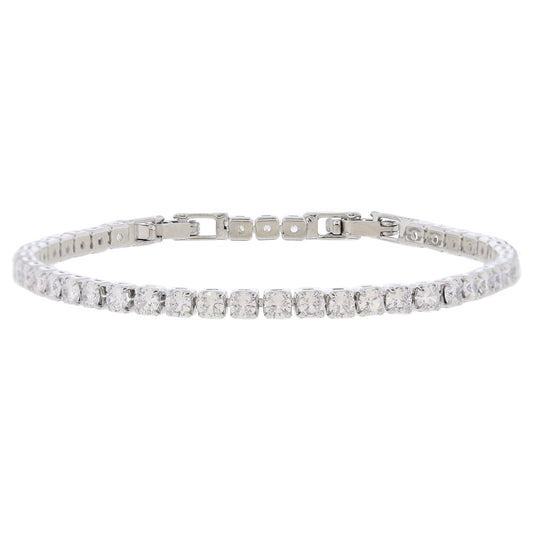 18K White Gold Plated Small Cubic Zirconia Crystal Tennis Bracelet Bracelet, 7" Around