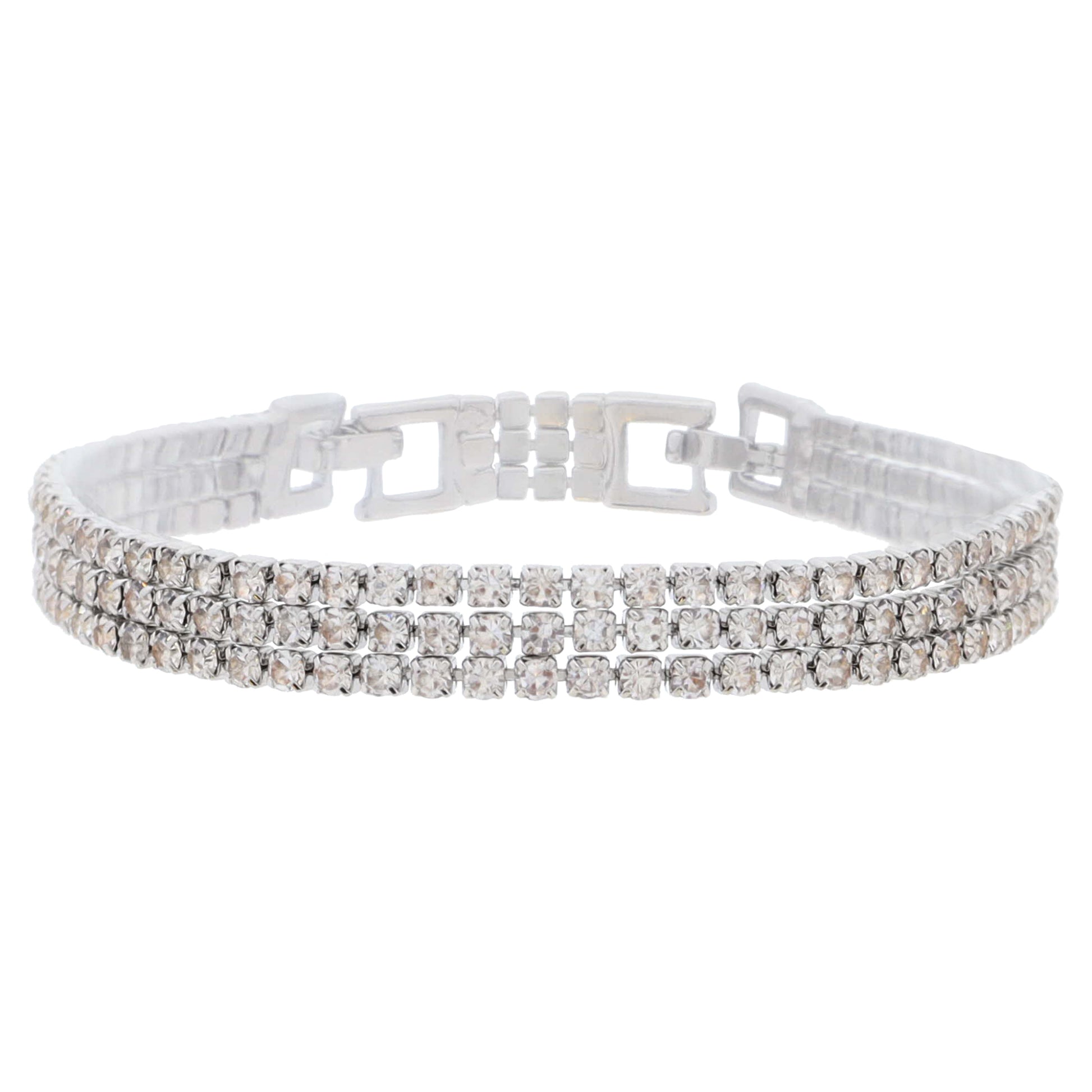18K White Gold Plated 3 Strand Mini Cubic Zirconia Bracelet Bracelet, 7" Around