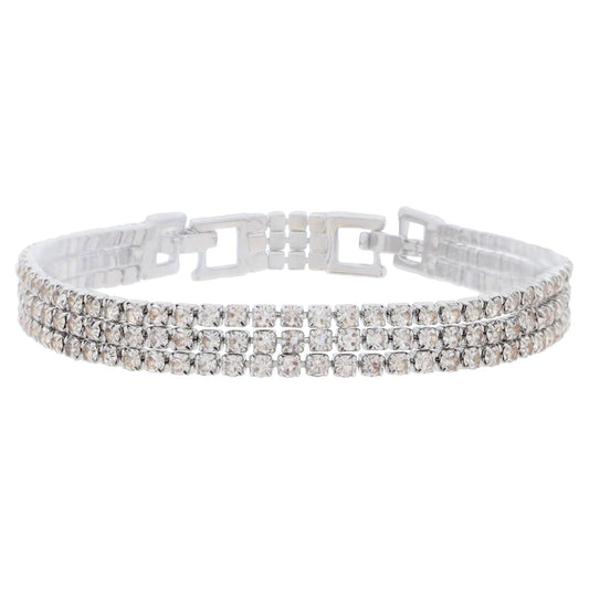 18K White Gold Plated 3 Strand Mini Cubic Zirconia Bracelet Bracelet, 7" Around