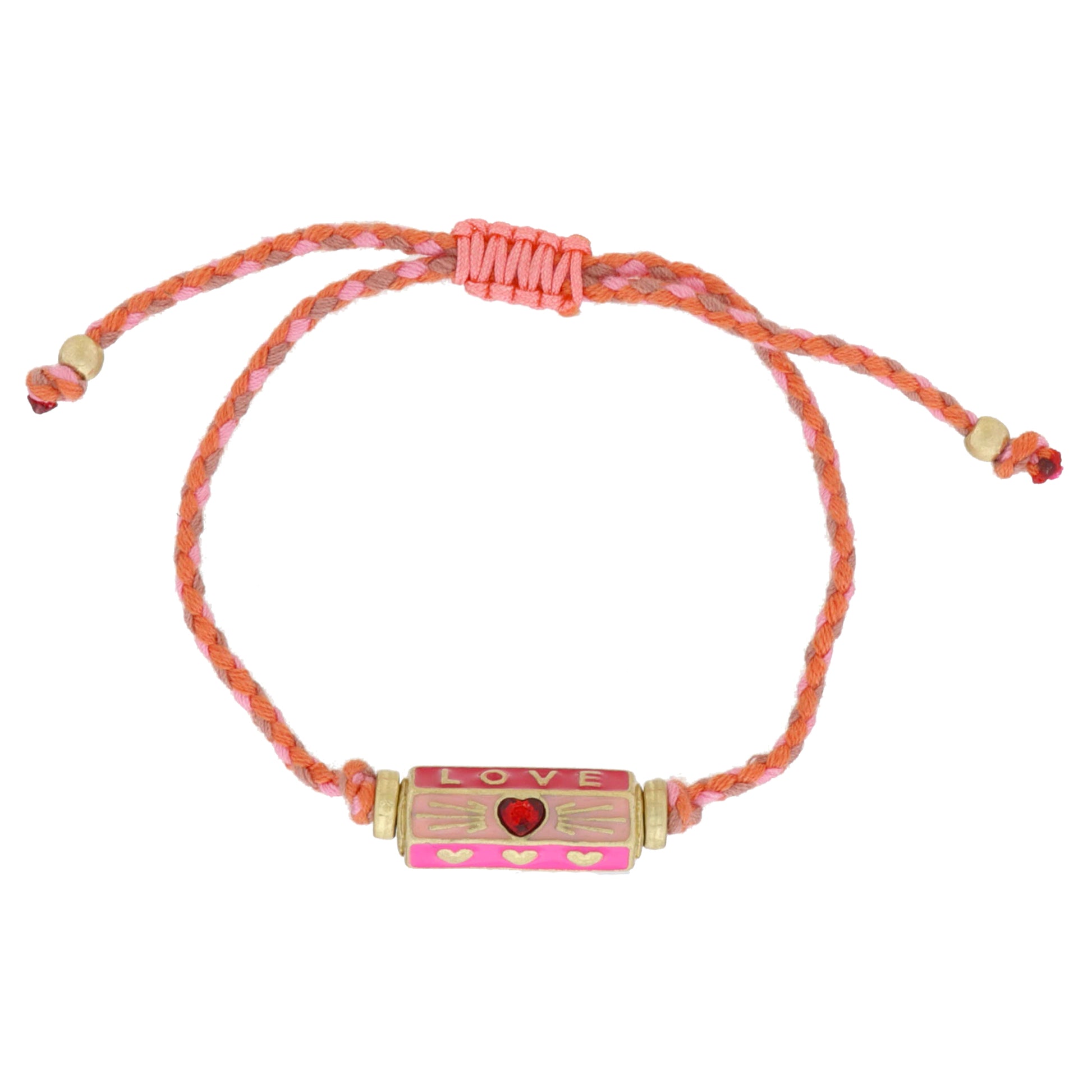 Kids 6-Sided Enamel Cylinder Bar, "LOVE", Red Heart, Pink & Hearts Bracelet, .35" x .85" Pendant