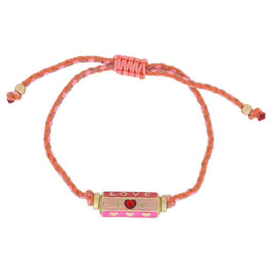Kids 6-Sided Enamel Cylinder Bar, "LOVE", Red Heart, Pink & Hearts Bracelet, .35" x .85" Pendant