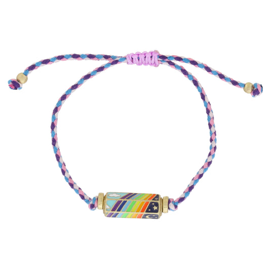 Kids 6-Sided Enamel Cylinder Bar, Sun & Rainbow, Starry Night & Moon Bracelet, .35" x .85" Pendant