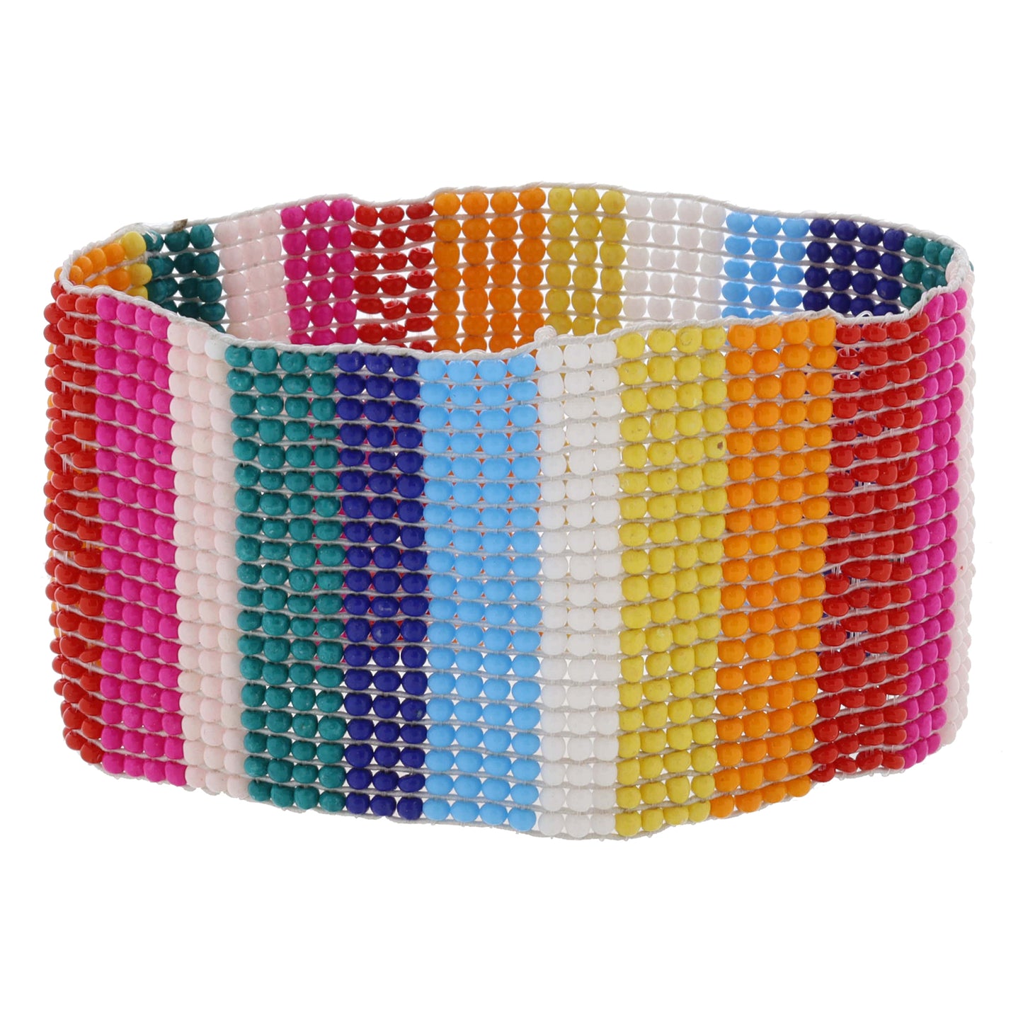 Vertical Multi Rainbow Beaded Stretch Band Bracelet, 1.5" Wide