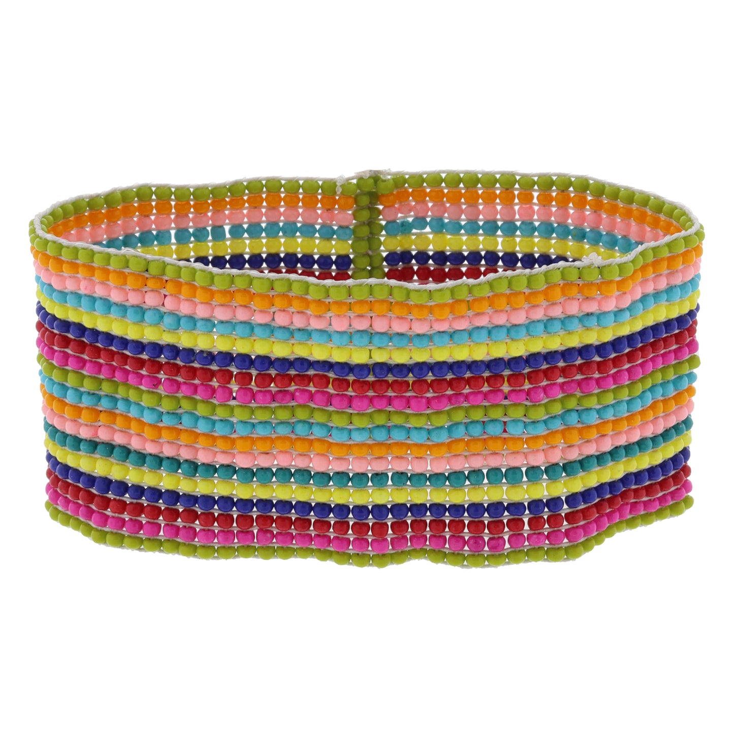 Horizontal Multi Rainbow Beaded Stretch Band Bracelet, 1.25" Wide