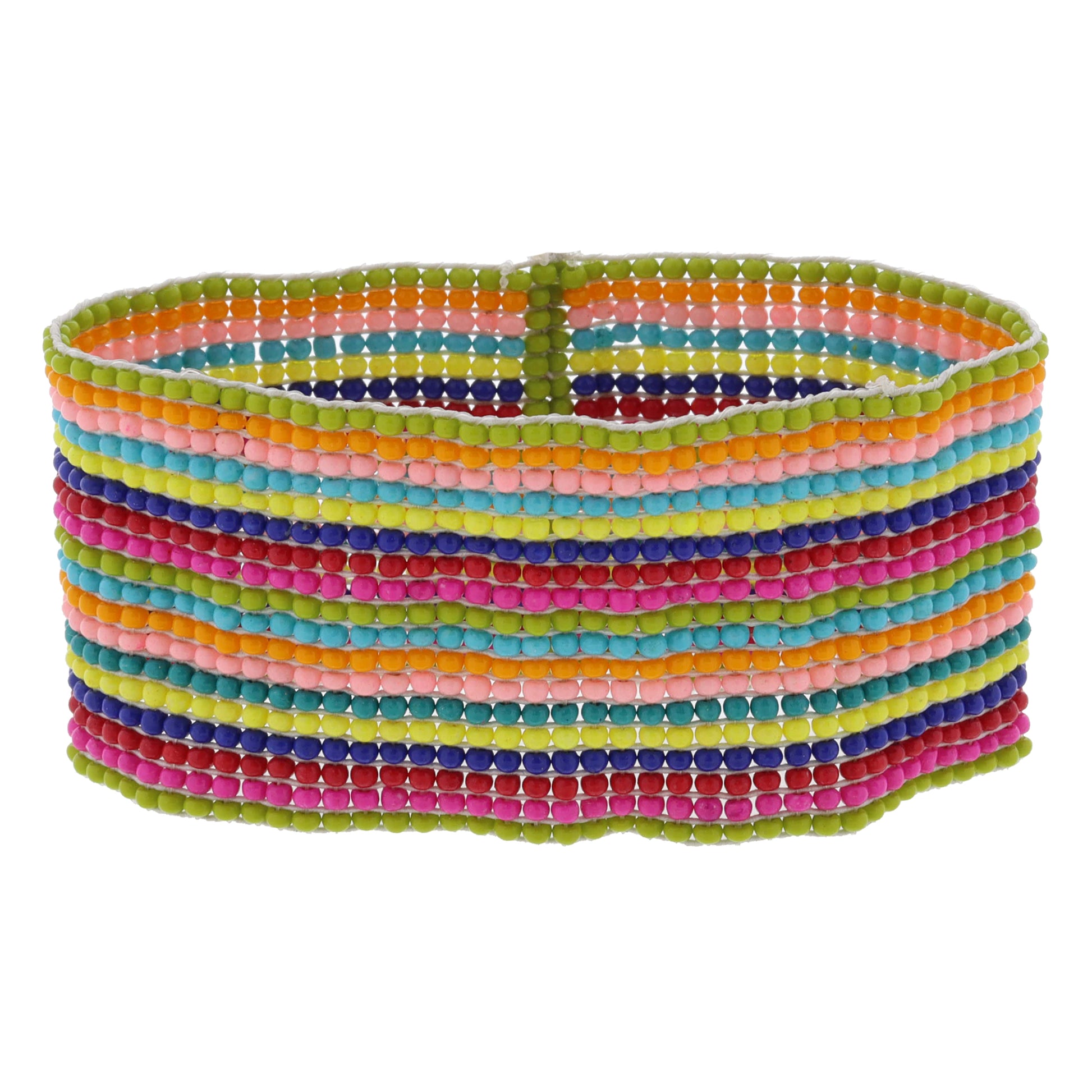 Horizontal Multi Rainbow Beaded Stretch Band Bracelet, 1.25" Wide
