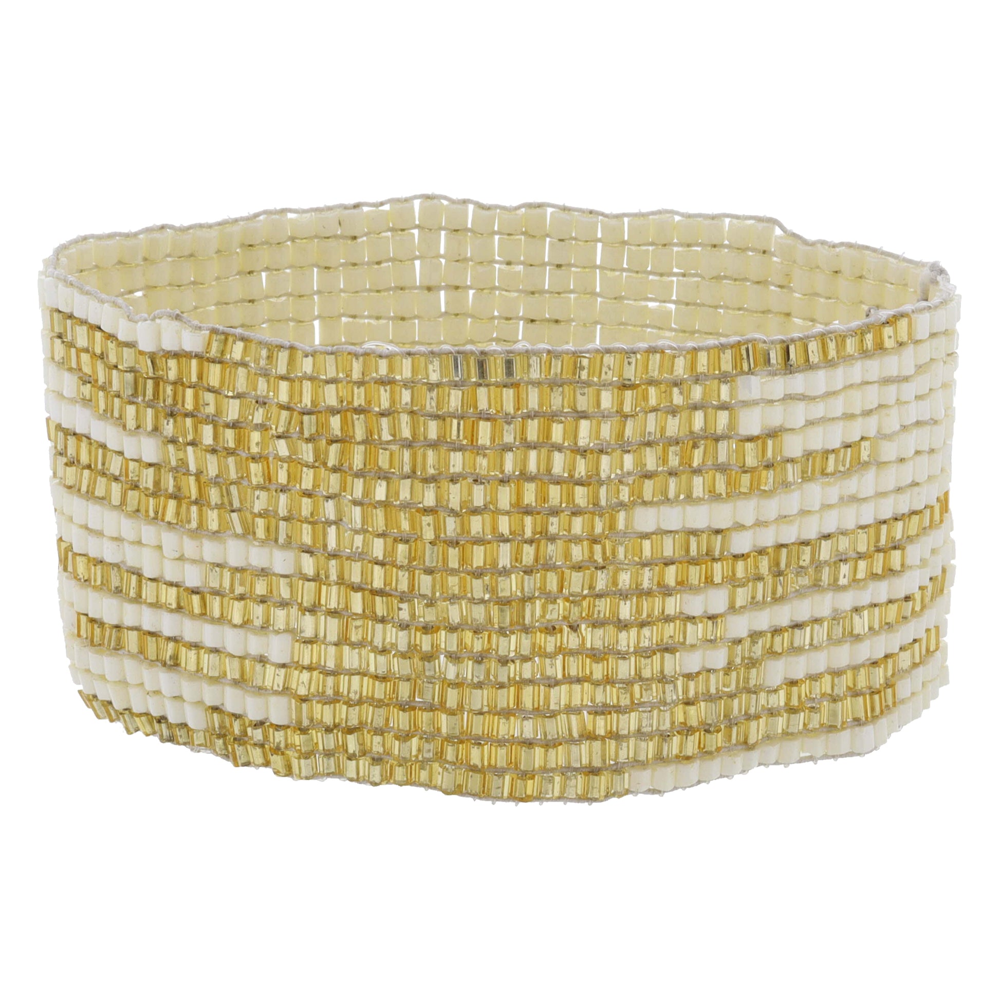 Ivory with Dispersed Gold Beaded Stretch Band Bracelet, 1.5" Wide