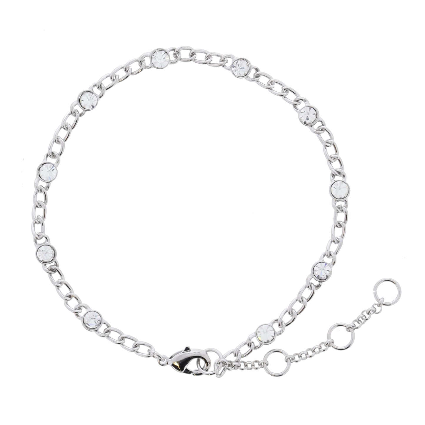 18K Gold Plated Silver Crystal Station Curb Chain Bracelet, 7" Around