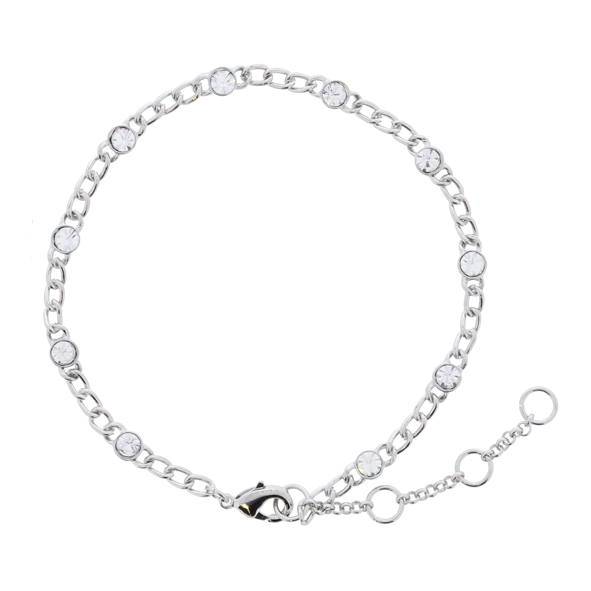 18K Gold Plated Silver Crystal Station Curb Chain Bracelet, 7" Around