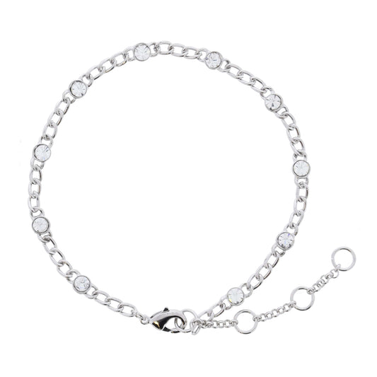 18K Gold Plated Silver Crystal Station Curb Chain Bracelet, 7" Around