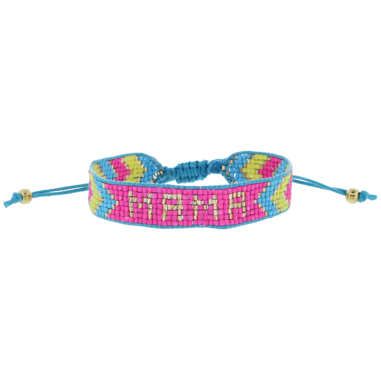 Hot Pink, Bright Blue, Lime, Gold with "MAMA" Woven Beaded Band Bracelet, .5" Wide